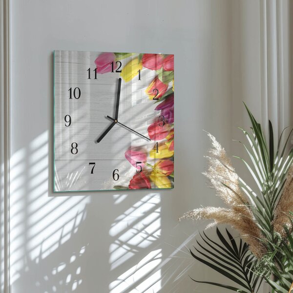 Skleněné hodiny na stěnu Tulipány zskc-30x30-00178962