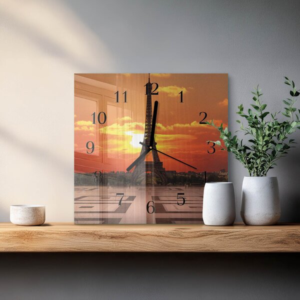 Skleněné hodiny na stěnu Eiffelova věž zskc-30x30-00176954