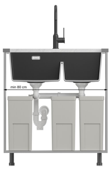 QUADRON Šedo-béžový kuchyňský granitový dřez Logan 120, dvoukomorový k instalaci pod kuchyňskou desku