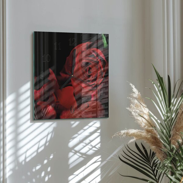 Skleněné hodiny na stěnu Růže zskc-30x30-00178223