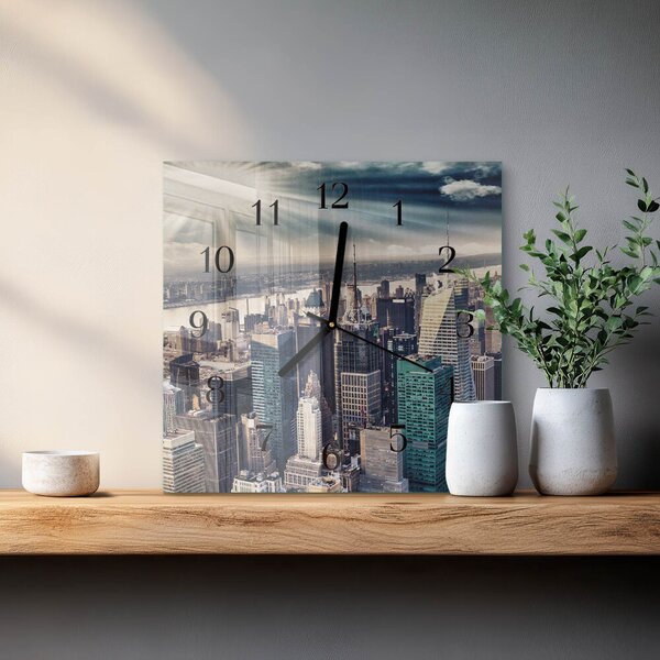 Skleněné hodiny na stěnu Město zskc-30x30-00177341