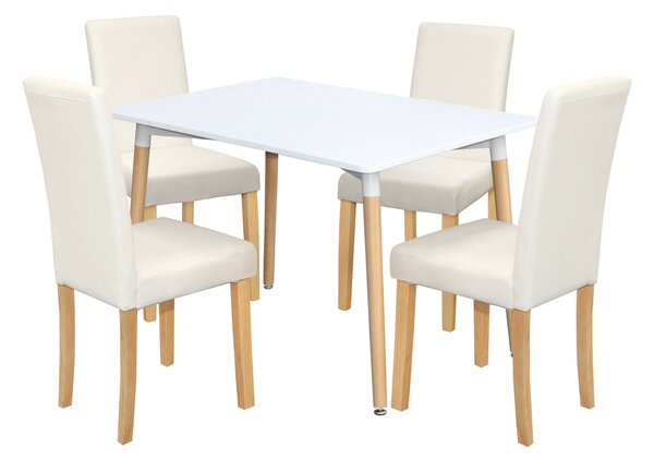 Jídelní stůl ONE 120x80 bílý + 4 židle PRIMA bílá/světlé nohy