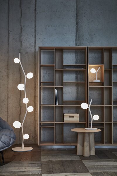Brokis Designová stolní lampa Ivy table PC1131, 2xG4 Povrch Montury: kov - bílý matovaný komaxit se strukturou, Barva skla: Šedá kouřová - transparentní sklo