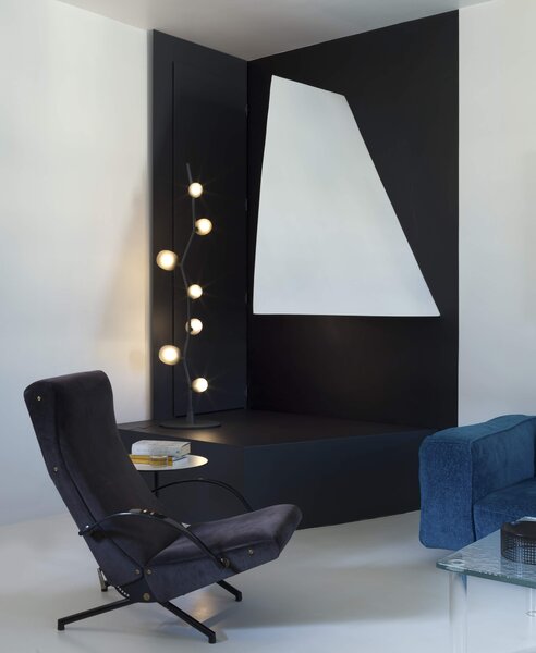 Brokis Designová stojací lampa Ivy table PC1132, 7xG4 Povrch Montury: kov - bílý matovaný komaxit se strukturou, Barva skla: Šedá kouřová - transparentní sklo