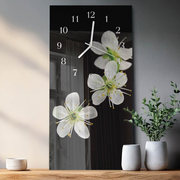 Skleněné hodiny vertikální Květiny zsppb-30x60-00082644
