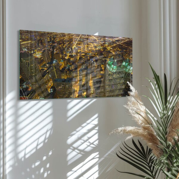 Skleněné hodiny horizontální Město v noci zsppc-60x30-00295377