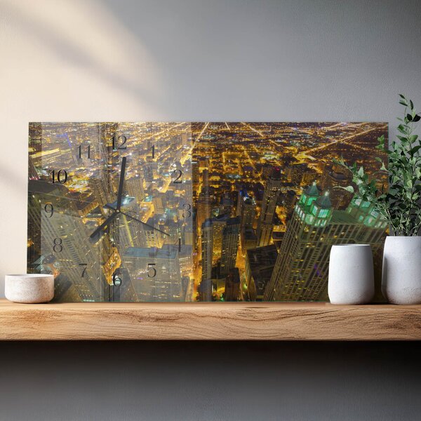 Skleněné hodiny horizontální Město v noci zsppc-60x30-00295377