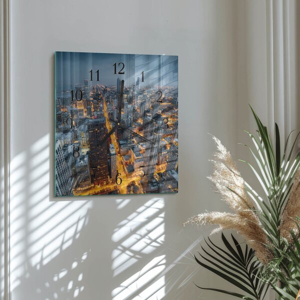Skleněné hodiny na stěnu Noc ve městě zskc-30x30-00177573