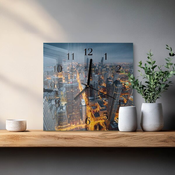 Skleněné hodiny na stěnu Noc ve městě zskc-30x30-00177573