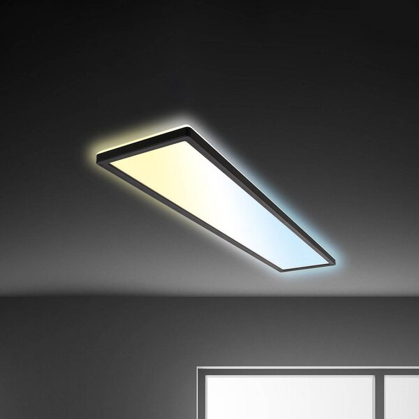 Briloner LED panel Tava černý, 98 x 20 cm podsvícení plastové, stmívatelný, Černá, Pracovna / kancelář, Plast