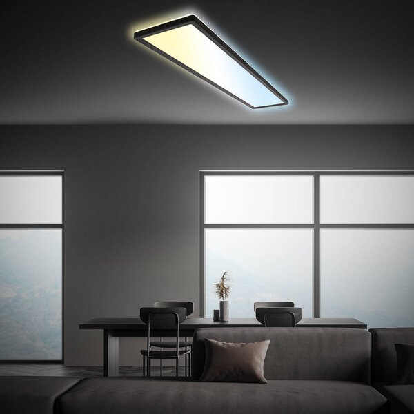 Briloner LED panel Tava černý, 98 x 20 cm podsvícení plastové, stmívatelný, Černá, Pracovna / kancelář, Plast
