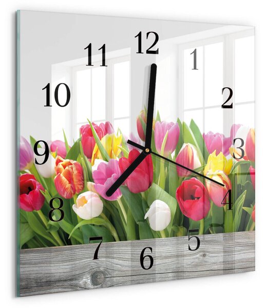 Skleněné hodiny na stěnu Tulipány zskc-30x30-00179080