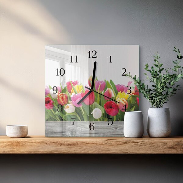 Skleněné hodiny na stěnu Tulipány zskc-30x30-00179080