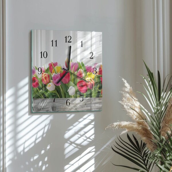 Skleněné hodiny na stěnu Tulipány zskc-30x30-00179080