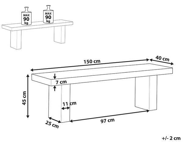 Zahradní lavice TARANTO 150 cm Beton Šedá