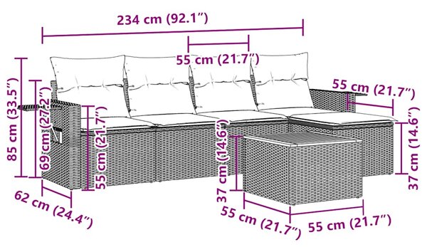 6dílná zahradní sedací souprava s poduškami černá polyratan