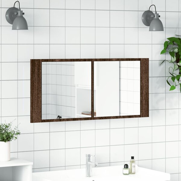 LED koupelnová skříňka se zrcadlem hnědý dub 100 x 12 x 45 cm