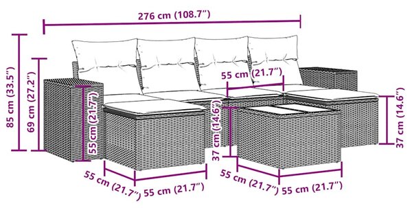 7dílná zahradní sedací souprava s poduškami černá polyratan