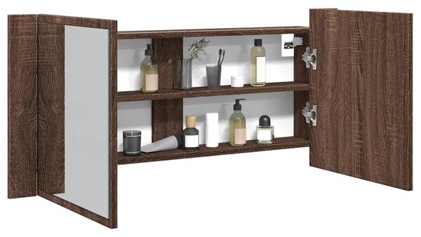 LED koupelnová skříňka se zrcadlem hnědý dub 100 x 12 x 45 cm
