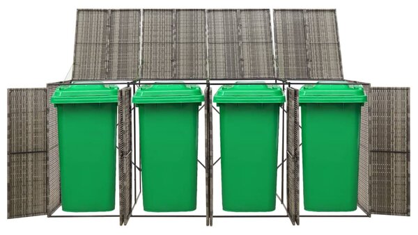 Přístřešek na čtyři popelnice šedý 274 x 80 x 117 cm polyratan