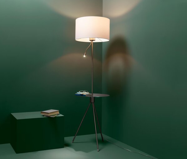 Stojací lampa s lampičkou na čtení a stolkem
