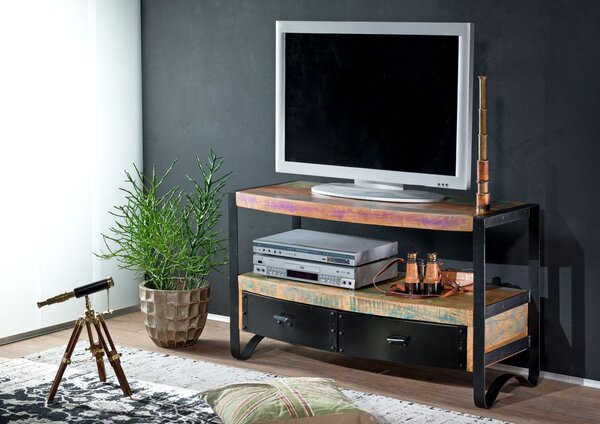 INDUSTRY TV stolek 100x60 cm, litina a staré dřevo
