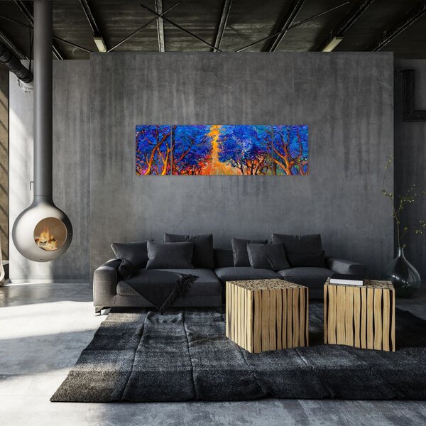 Obraz - Podzimní koruny stromů, moderní impresionismus (170x50 cm)