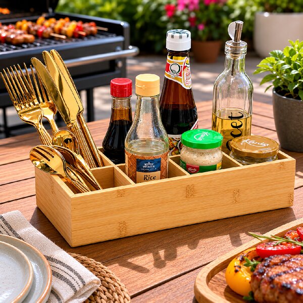 Kesper Bambusový organizér na přísady, příbory, na stůl, ke grillu, 8 přihrádek 36 x 15 x 7,5 cm