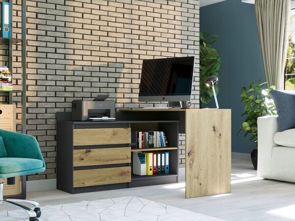 Rohový psací stůl a komoda set Framire 120x50 artisan mix antracit N-15