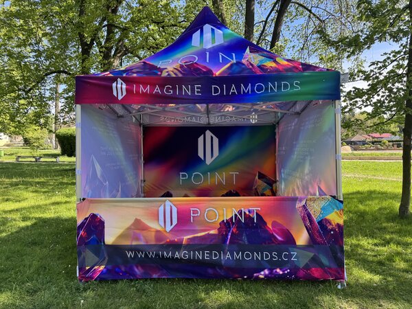 TENTino SET - Nůžkový párty stan 3x3 m EXTRA HIGH ROOF s jednostranným potiskem Typ konstrukce: BIG HEXAGON S VYŠŠÍ ŠPICÍ, Rozsah potisku: pouze střecha, Plachtovina - gramáž: polyester 230 g/m2