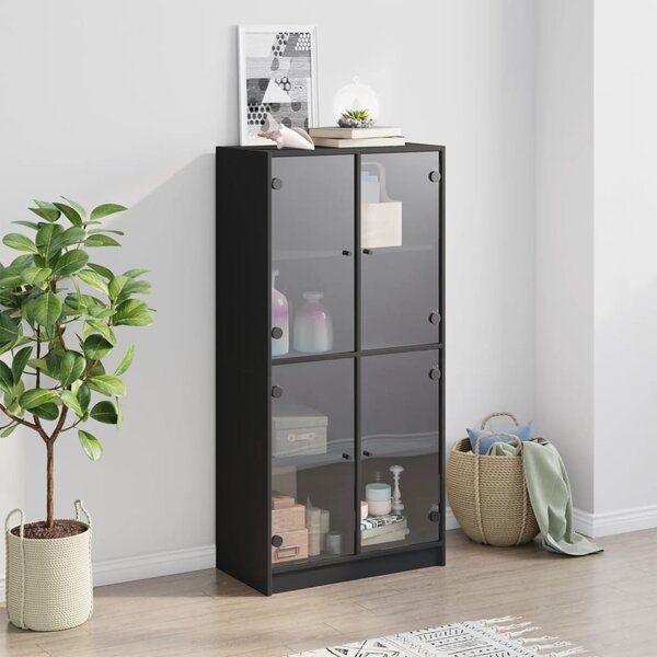 Highboard s dvířky černý 68 x 37 x 142 cm kompozitní dřevo