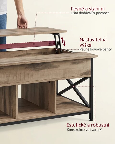 Vasagle Výškově nastavitelný konferenční stolek LUBOR, 60x100x(48-62)cm, camel hnědá/černá