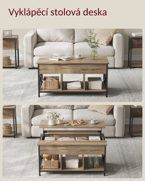 Vasagle Výškově nastavitelný konferenční stolek LUBOR, 60x100x(48-62)cm, camel hnědá/černá