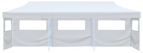 Skládací nůžkový stan s 5 bočními stěnami 3 x 9 m bílý
