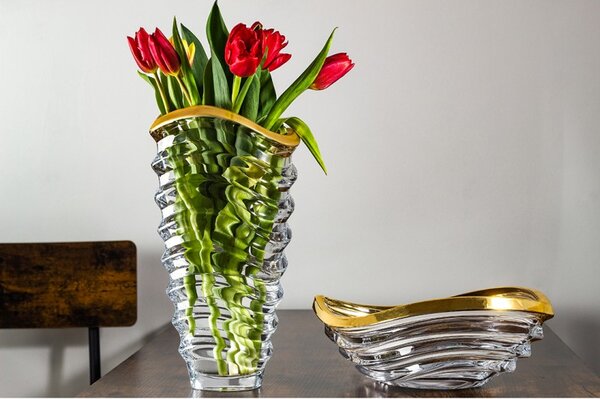 KŘISTÁLOVÁ VÁZA BOHEMIA PRESTIGE WAVE MATT GOLD 340MM