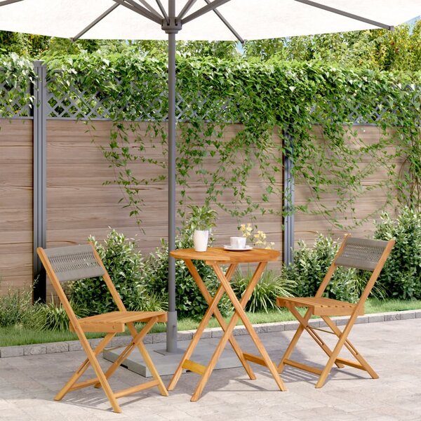 3dílný bistro set šedý polypropylen a masivní dřevo
