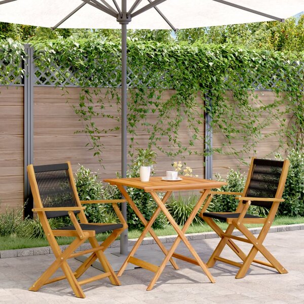 3dílný bistro set černý polypropylen a masivní dřevo