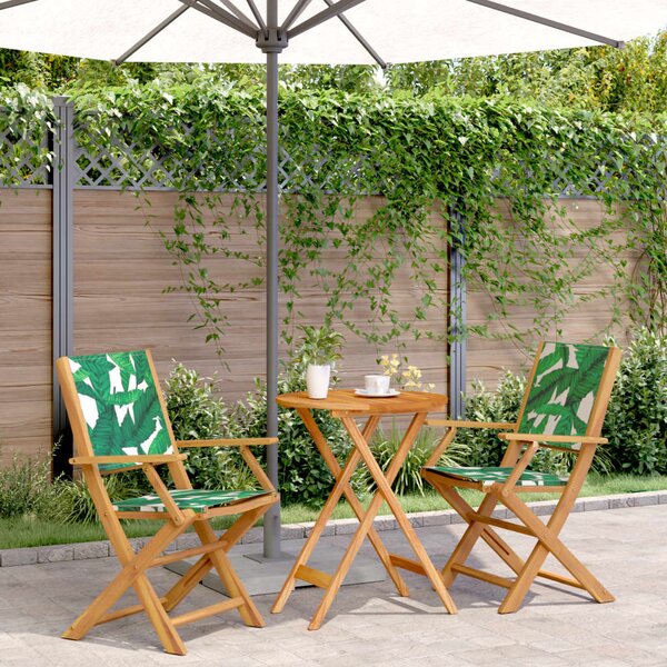 3dílný bistro set vzor listů textil a masivní dřevo 3281800