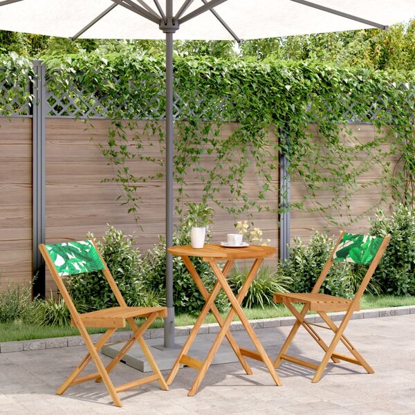3dílný bistro set vzor listů textil a masivní dřevo