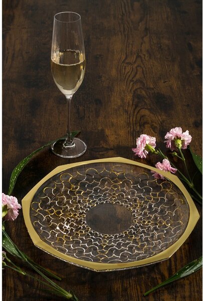 KŘISTÁLOVÝ PODNOS BOHEMIA PRESTIGE ARABESQUE GOLD 300MM
