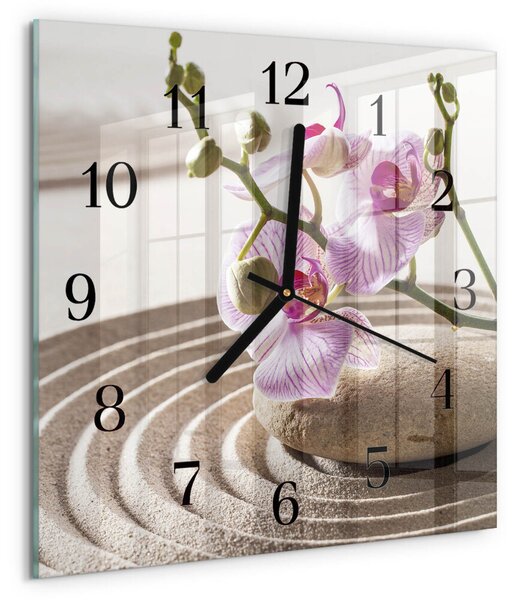 Skleněné hodiny na stěnu Písečná orchidej zskc-30x30-00178029