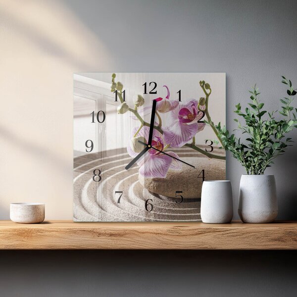 Skleněné hodiny na stěnu Písečná orchidej zskc-30x30-00178029