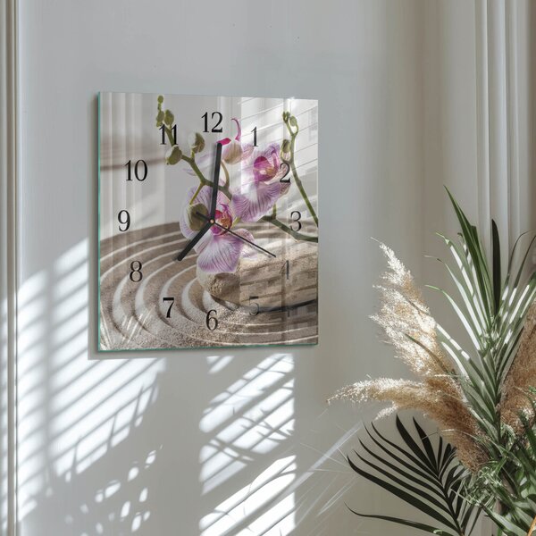 Skleněné hodiny na stěnu Písečná orchidej zskc-30x30-00178029