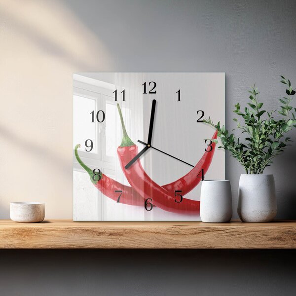 Skleněné hodiny na stěnu Chilli papričky zskc-30x30-00184038