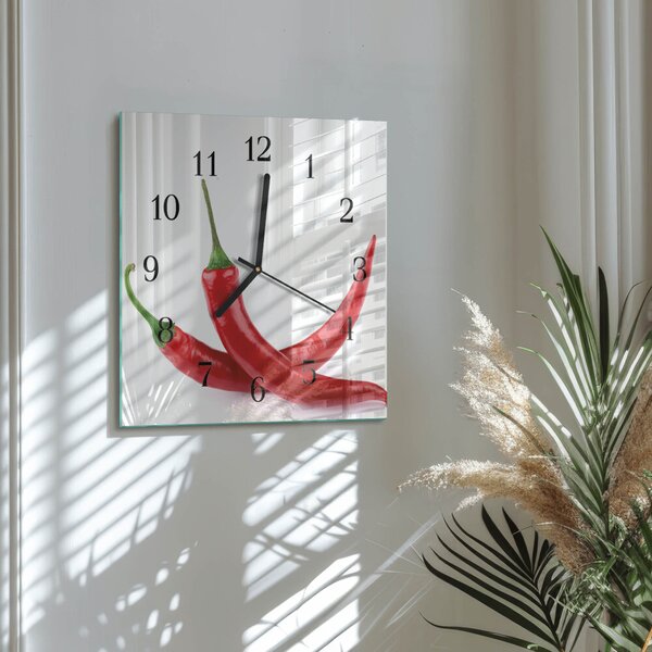 Skleněné hodiny na stěnu Chilli papričky zskc-30x30-00184038