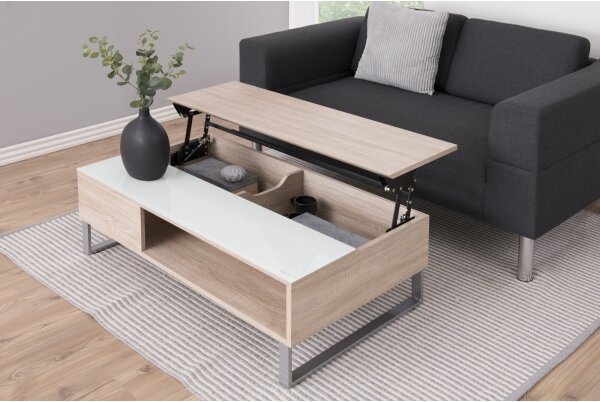 Konferenční stolek se zvedací deskou ENZO 110x60 cm bílá/dub sonoma