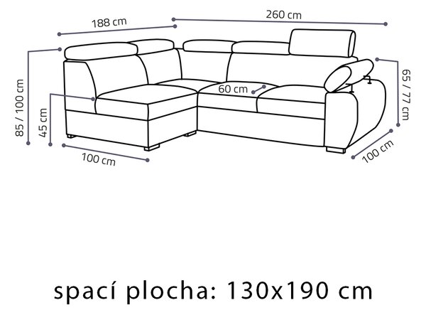 Sedací souprava BASTON | 188x260 cm | rozkládací + úložný prostor | VÝBĚR TKANIN