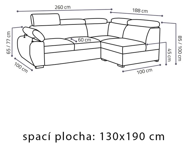 Sedací souprava BASTON | 260x188 cm | rozkládací + úložný prostor | VÝBĚR TKANIN