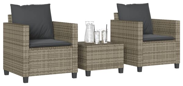 3dílný bistro set s poduškami šedý polyratan