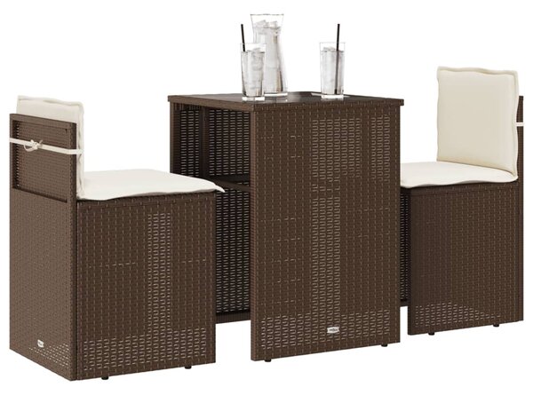3dílný bistro set s poduškami hnědý polyratan